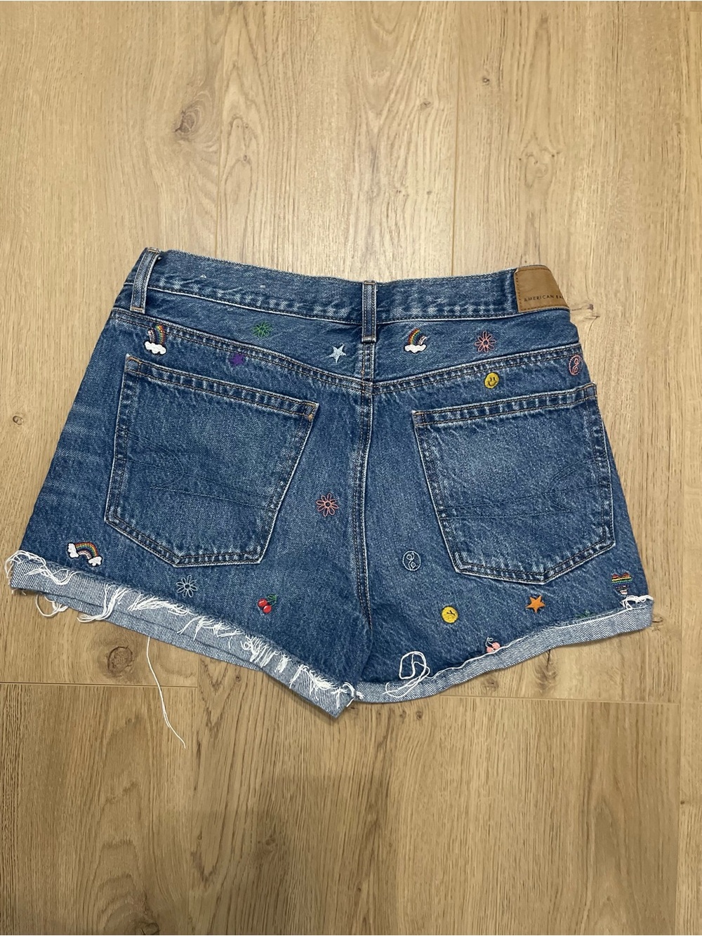 American Eagle Outfitters Blue Denim Shorts with Multicolor Embroidery (6) - Picture 3 of 6